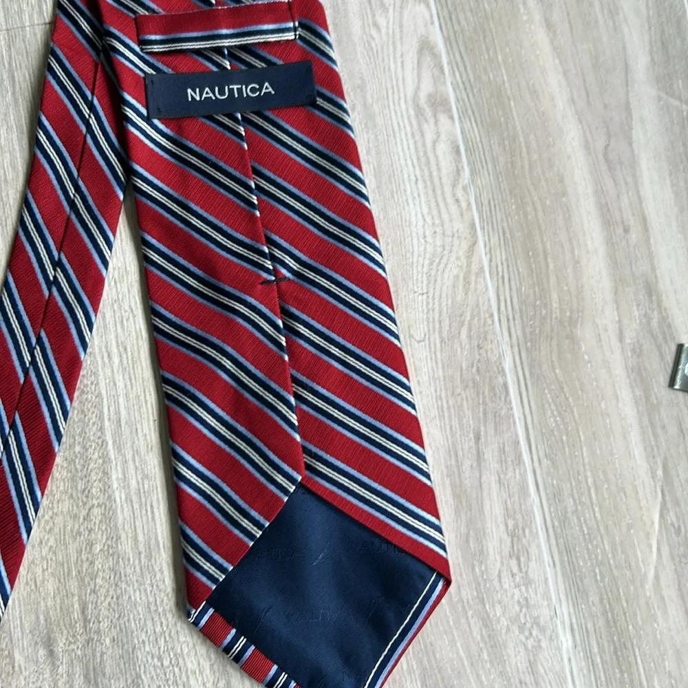 Nautica Red and Blue Striped Men's Silk Tie